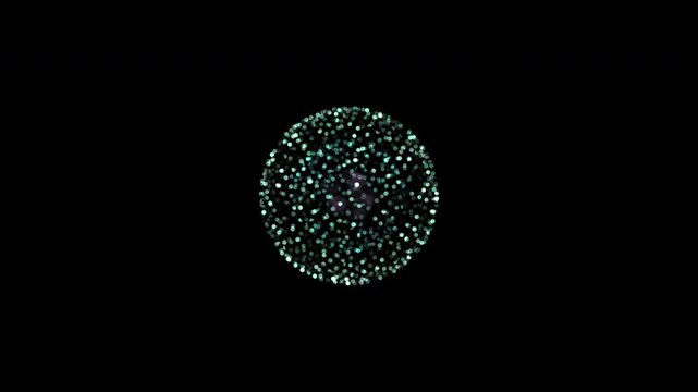 Abstract digital sphere made of glowing particles on black background
