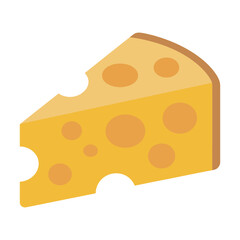 Flat Design Cheese Icon, Yellow Triangular Swiss Cheese Slice with Holes, Flat Icon Design, vector illustration 