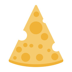 Triangle Swiss Cheese Icon, Cheese Slice, Yellow Triangular Swiss Cheese with Holes Icon, vector illustration 
