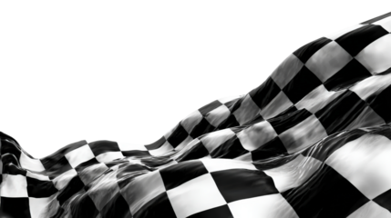 3D racing flag in motion, black and white checks clear and vivid, isolated on a Transparent background, PNG file.