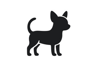 Minimalist black silhouette of a small Chihuahua dog standing in profile on white background