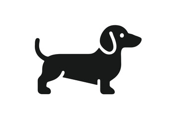 Minimalist black silhouette of a standing Dachshund dog in profile view on white