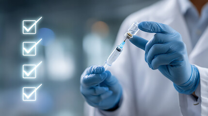 Medical professional preparing injection with checklist healthcare doctor