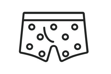 Simple black and white outline of men's boxer shorts featuring a polka dot pattern