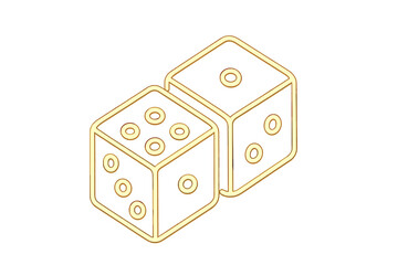 Minimalist golden outline of two standard six-sided game dice for gambling and board game concepts