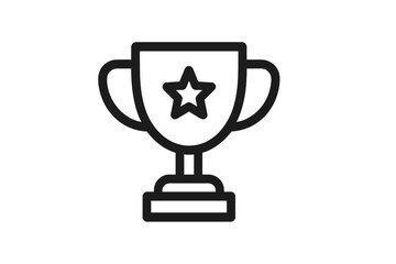 Minimalist black outline icon of a classic award trophy cup with handles and star design