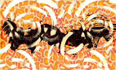 Abstract digital collage with organic elements and creative complex distressed forms.