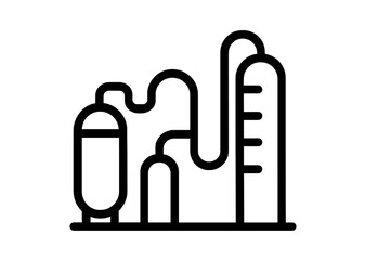 Industrial chemical refinery or oil processing plant with storage tanks and piping infrastructure