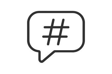 Hashtag symbol inside speech bubble outline representing social media communication