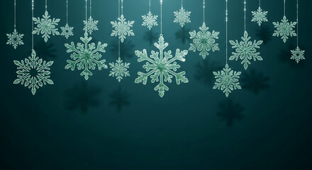 Snowflake ornament on dark teal background, creating a festive winter theme, represents celebration, decoration, and the holiday season, free space