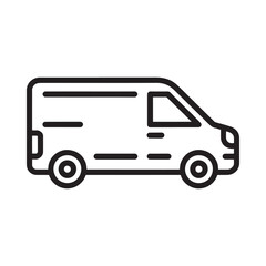Simple black and white line drawing of a delivery or cargo van
