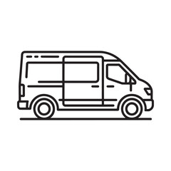 Simple black and white line drawing of a delivery or utility van