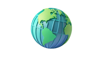 3d globe icon with blue and green color scheme isolated on a Transparent background, PNG file.