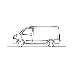 Minimalist one line drawing of a commercial van side view illustration