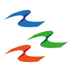 Wavy ribbon elements. Abstract fluid shapes. Blue green Vector set. Orange curved graphic