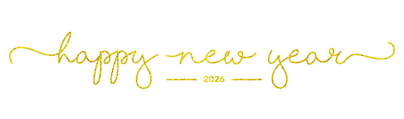 Happy New Year 2026 Lettering in Golden Glitter Style perfect for greeting cards, holiday invitations, celebration banners, social media posts