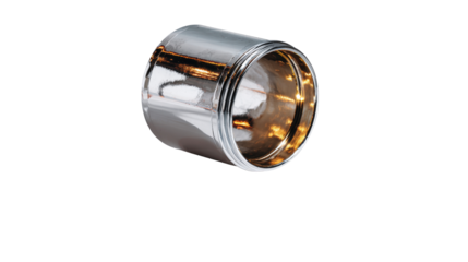 Air oil filter resting on glossy reflective white surface isolated on a Transparent background, PNG file.