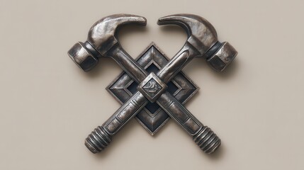 Crossed Hammers Emblem on a Neutral Background Design Element
