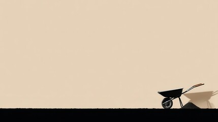 Minimalistic Wheelbarrow on a Simple Background for Construction Theme