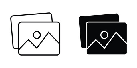 Image gallery icon set. Photo placeholder ui symbols. Image stack outline and solid style