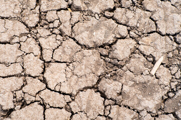 Cracked dry brown soil background, global warming effect