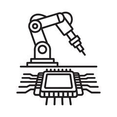 Robotic arm assembling a circuit board automation and technology illustration
