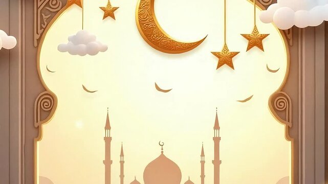 Lantern with candle at ramadan night bokeh blur background. Seamless looping time-lapse virtual 4k video animation background.