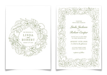 Set of Wedding Invitation Card with Tropical Plant