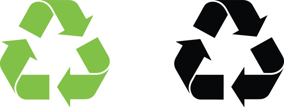 Two simple, high-impact icons on a white background, representing sustainability, waste reduction, and the general concept of closed-loop material cycles.