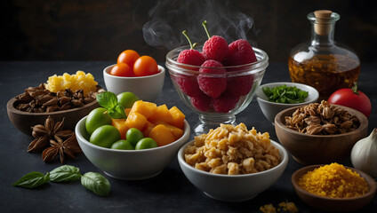 A colorful collection of fresh ingredients for healthy cooking and nutrition