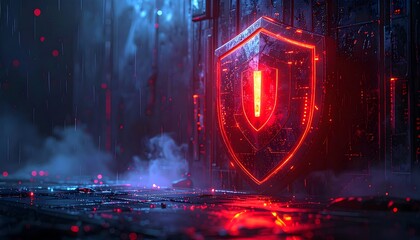 A vibrant digital artwork showcases a glowing, high-tech shield against a dark, futuristic background, implying protection