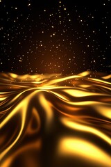 Golden Waves of Light with Sparkles on Dark Background
