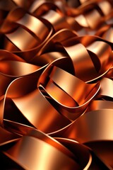 Abstract Copper Waves with Smooth Curves and Shiny Surface Reflection