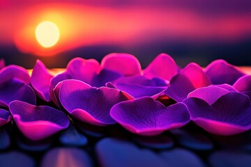 Vibrant Purple Petals at Sunset with Soft Warm Light Background