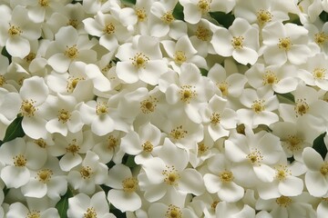 Delicate White Flowers with Yellow Centers in a Lush Garden Setting