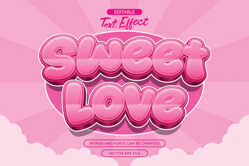 Sweet love editable text effect with pink cartoon text style and with cloud decoration