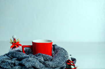 Cozy christmas morning winter holiday coffee break with Hot coffee