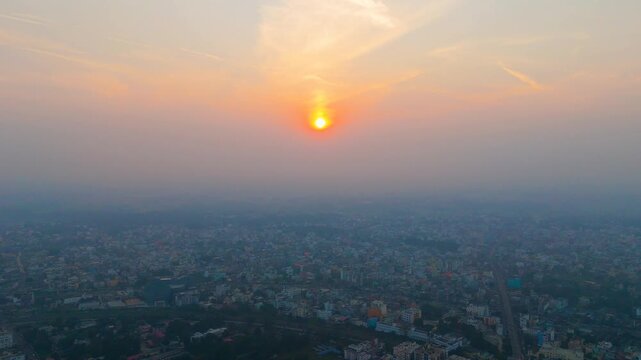 Top down Buildings and Apartment with Multiple Building aerial. Urban Buildings and Apartment at bridge road at Delhi. Cinematic cityscape drone shot. Noida Buildings.