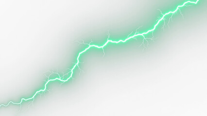 Emrald green lightining bolt, Lightning, electric lightning bolt strike, lightning bolt strike isolated on white background