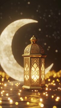 Decorative ramadan lantern with a crescent moon background. Perfect for ramadan and islamic festivalthemed designs and projects. Great asset for festive designs.