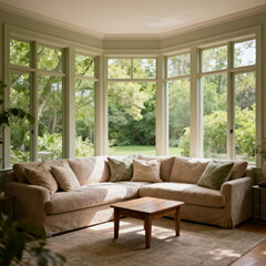 Obraz premium Sunlit Victorian-Style Sunroom with Plush Sofa