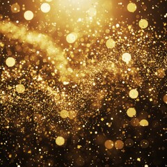 Magical Golden Sparkle Dust and Light Bokeh on a Dark Background