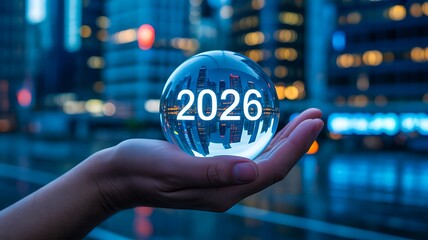 Hand holding glowing 2026 number symbolizing future planning and vision
