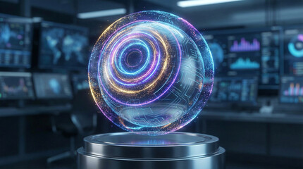 Futuristic Digital Sphere with Colorful Patterns in Technology Environment