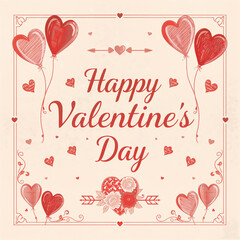 Valentine&rsquo;s Day greeting card design with pink and red hearts and romantic decorations