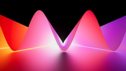 Abstract neon light background. Peaks of pink and yellow laser light undulate with smooth gradients between, creating a bold modern landscape. 3D render illustration.