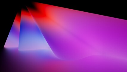 Misty neon gradient lights on a black background. 3D render illustration. Abstract backdrop