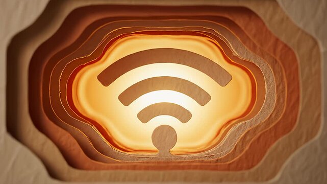 Paper Cut Animation of a Wifi Symbol With Glowing Inner Layer