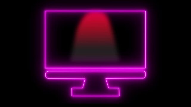 Glowing neon pink computer monitor outline animation on a dark background, technology, digital, modern design, or online communication