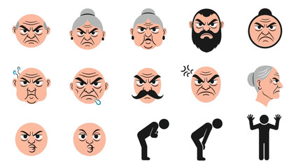 Set of various cartoon faces vector avatars with various expressions for people and characters